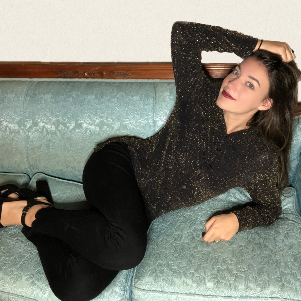 Black  w/ gold Sparkles vintage blouse.